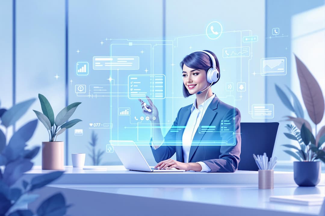 Virtual AI secretary managing phone calls through a modern interface